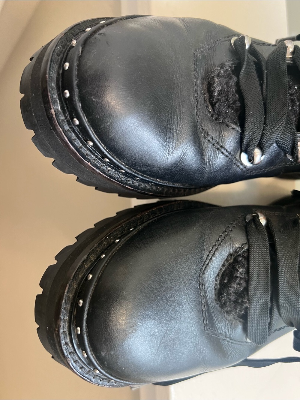 Steve Madden Rainier Black Leather Combat Boots Sherpa Lug Sole Size 9 - Picture 10 of 12